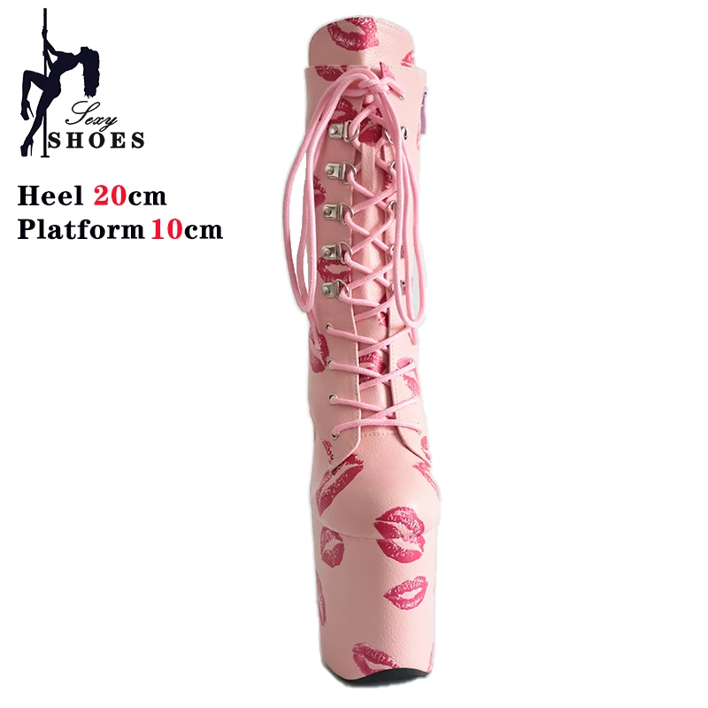 Botas sexy de salto alto para mulheres, botas curtas de pole dance, sapatos stripper, tiras de plataforma, sapatos modelo T-show, 20cm, 8 ", 17cm