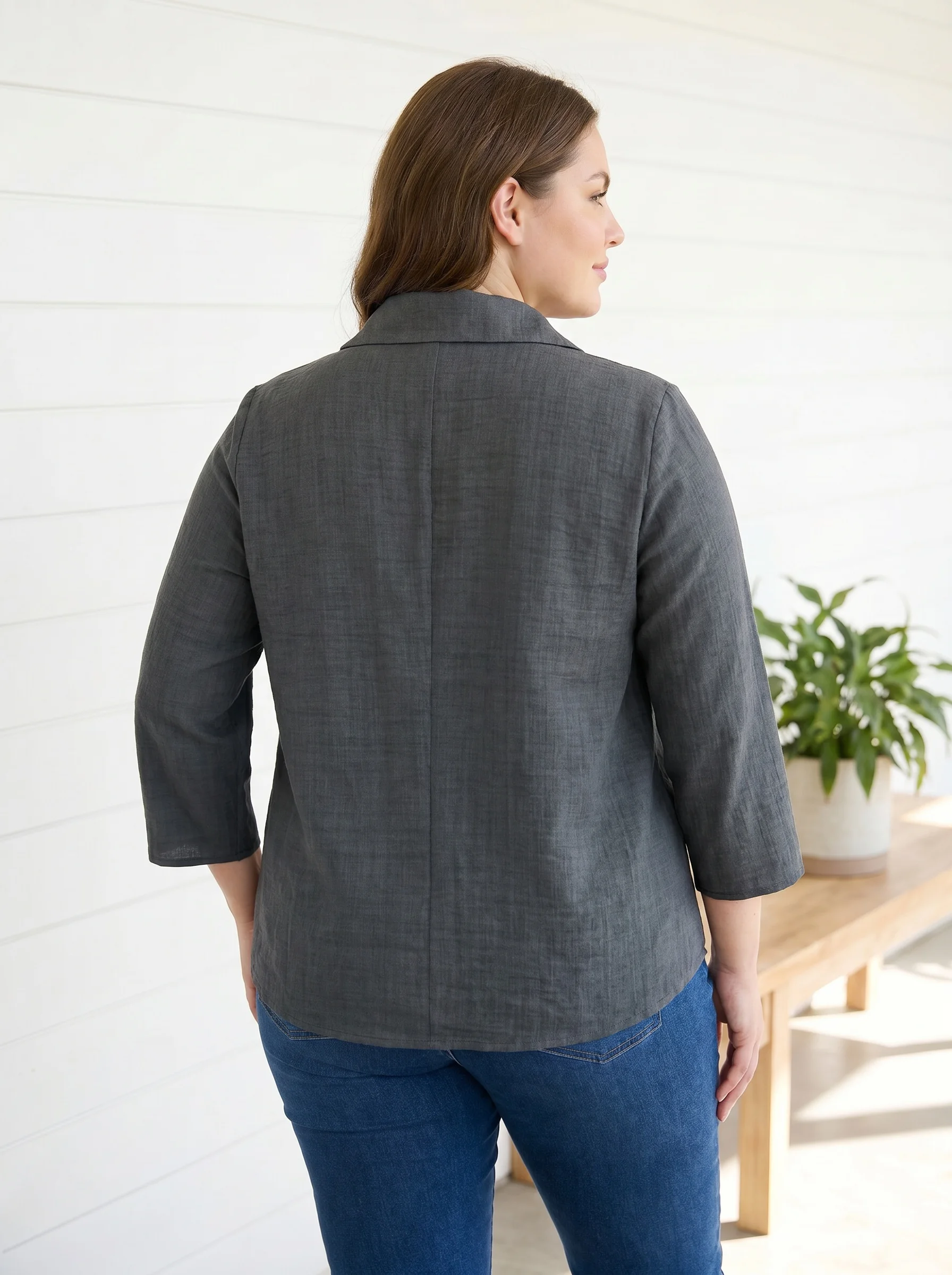 Rosa Fera Plus Size Women Loose Fit Blouse Turn Down Collar 3/4 Sleeve Casual Top Button Front Shirt image 4
