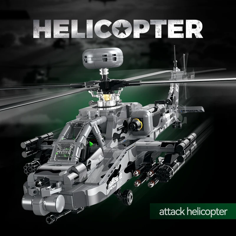 Creative Military Series Apache Airplane Building Block Model, 1116pcs City DIY Airplane Assembly Model Brick Boy Toy Gift