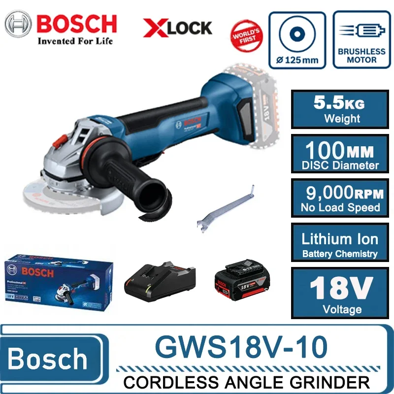 BOSCH GWS18V-10 Rechargeable Brushless Angle Grinder Portable Cutting Machine Polisher 18V Brushless New Power Tool Bare Metal