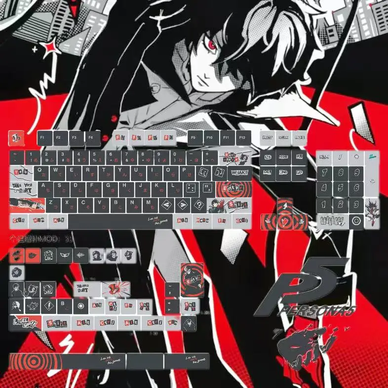 

Колпачки для клавиш Persona P5r, тематические индивидуальные механические колпачки для клавиш для игрового офиса, Cherry Height PBT, термосублимационные колпачки для клавиш