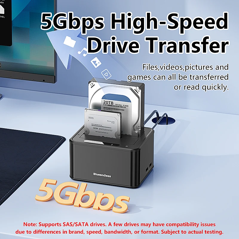 Blueendless Dual Bay 2.5/3.5 Inch SAS/SATA Hard Disk External Case Sata to USB 3.0 Hdd Docking Station Hdd Caddy Data Transfer