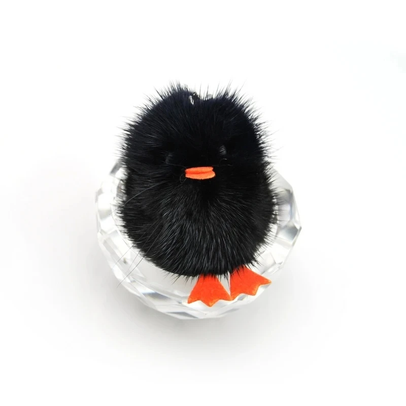 Cute Genuine Mink Fur Pompom Duck Keychain Women Fluffy Pompon Chick Key chain Holder Pom Pom Toy Doll Keyring Bag Charm Trinket