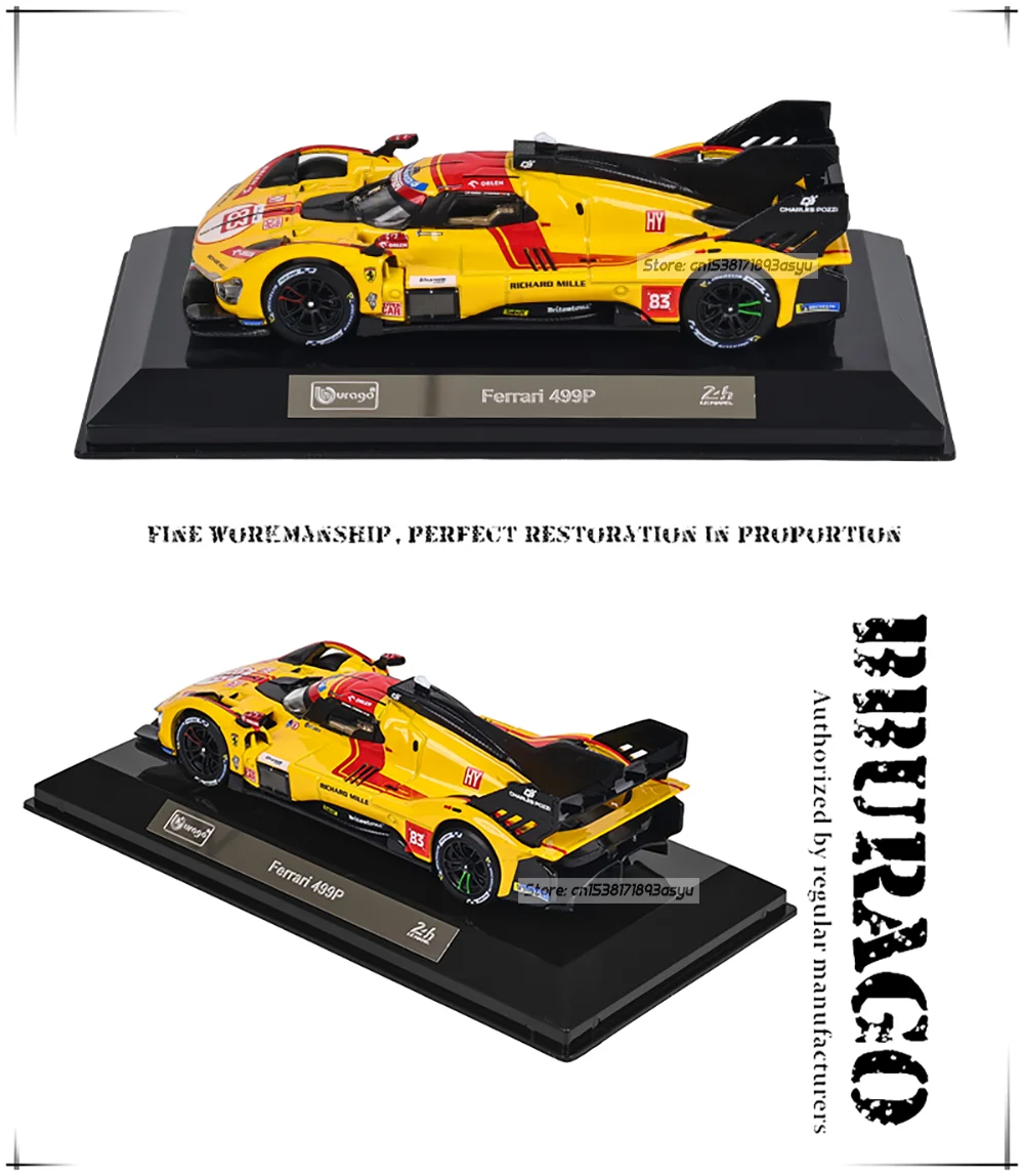 Bburago 1:43 24h LE MANS Ye Yifei Ferrari 2025 499P # 83 schwarze Basis Acrylbox-Basis Legierung Luxusfahrzeug Diecast-Automodell Spielzeug – Detail 4