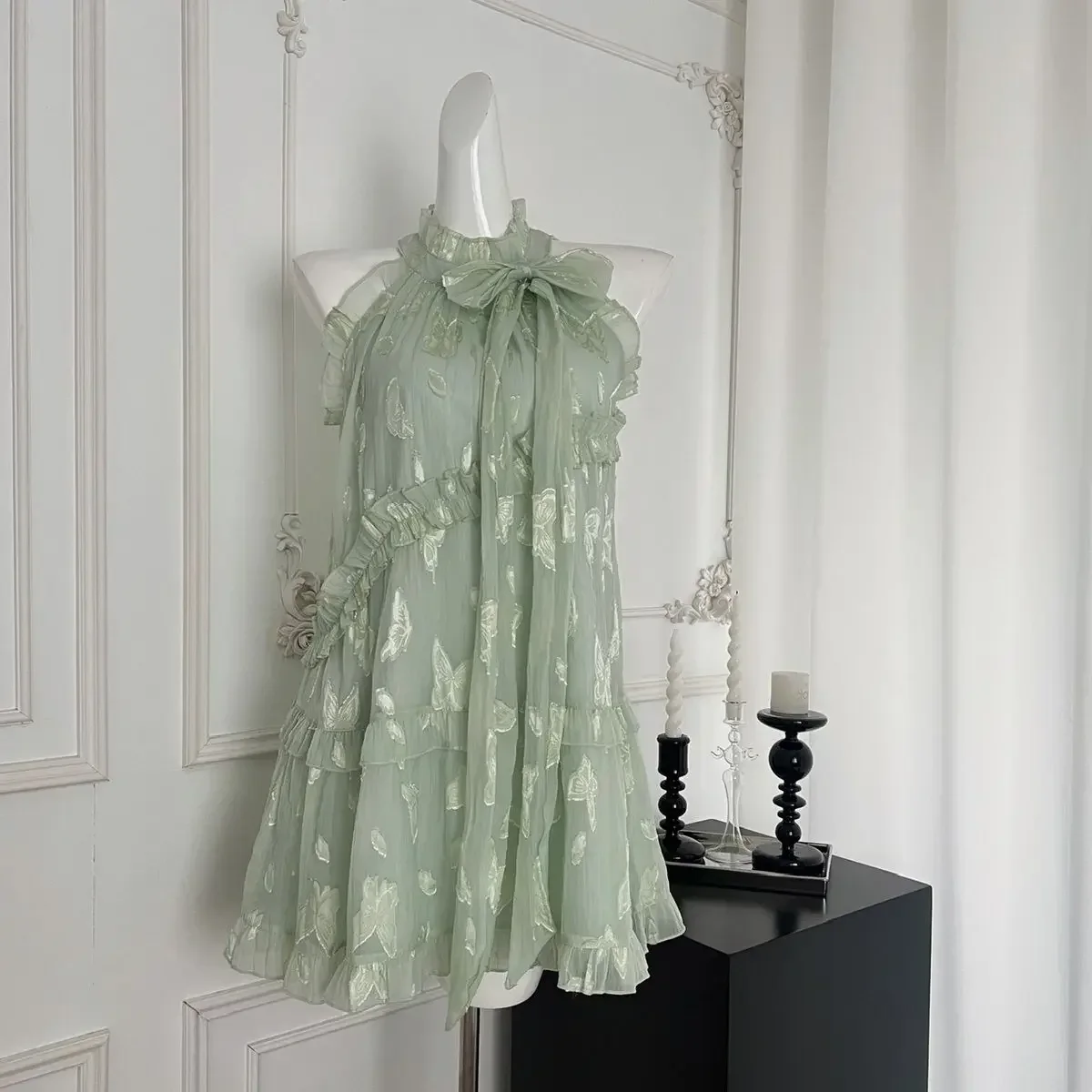 

Summer Dress Sweet Halter Bow Sleeveless Mini Dresses Women Gentle Korean Fashion Slimming Design Vestidos Clothes E6287