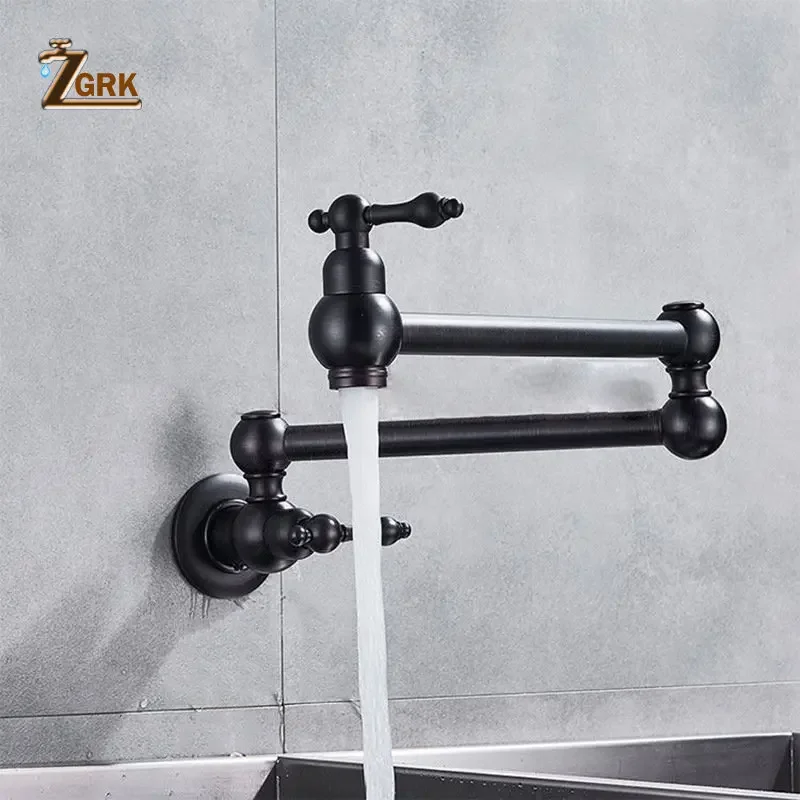 Brass Folding Kitchen Faucet Single Cooling Double Opening Wall Type Kitchen Tap Telescopic Rotating Washing Basin Sink Faucet