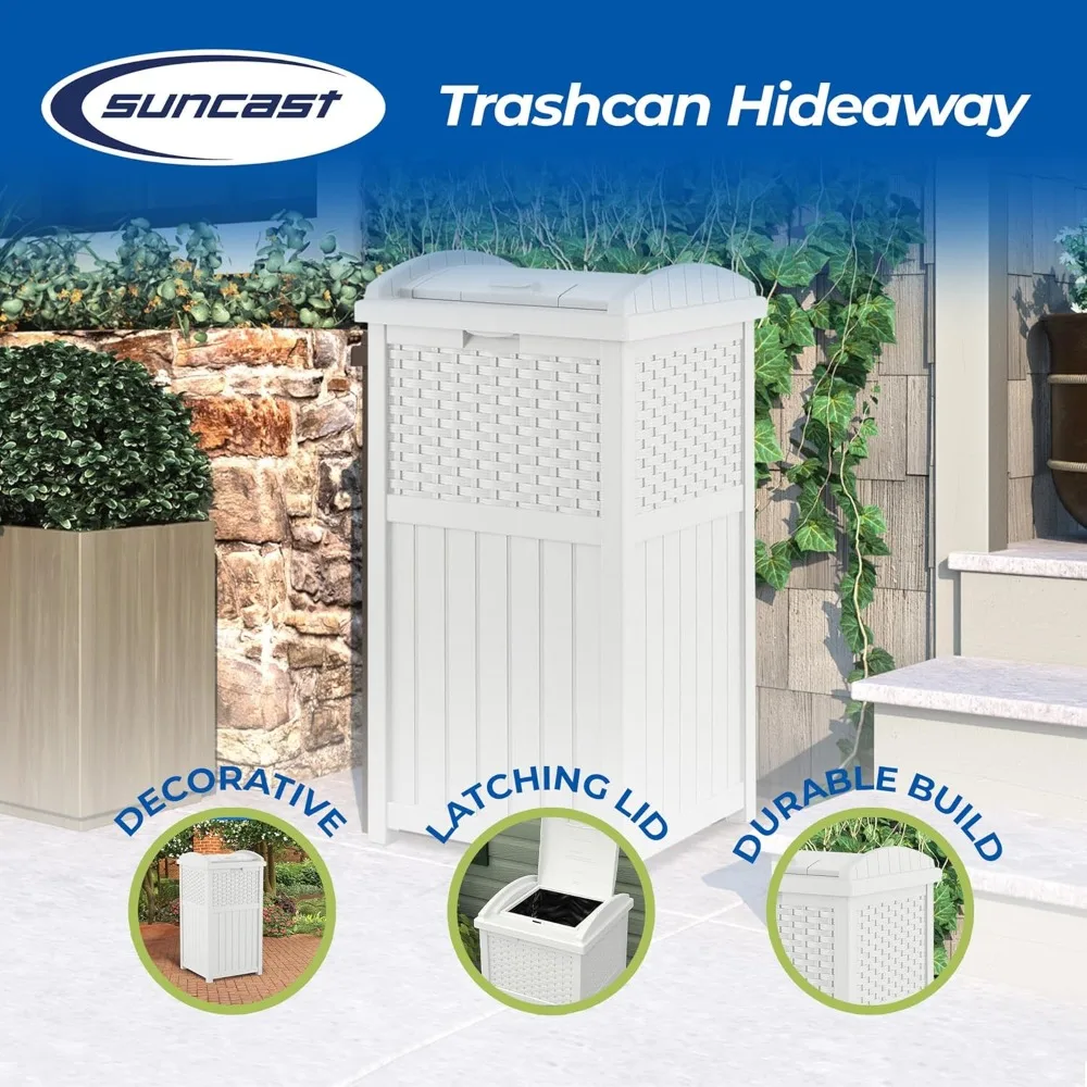 سلة مهملات من البلاستيك الخارجي سعة 33 جالونًا مع غطاء إغلاق للفناء الخلفي أو سطح السفينة أو استخدام الفناء، باللون الأبيض (2 عبوة) #2