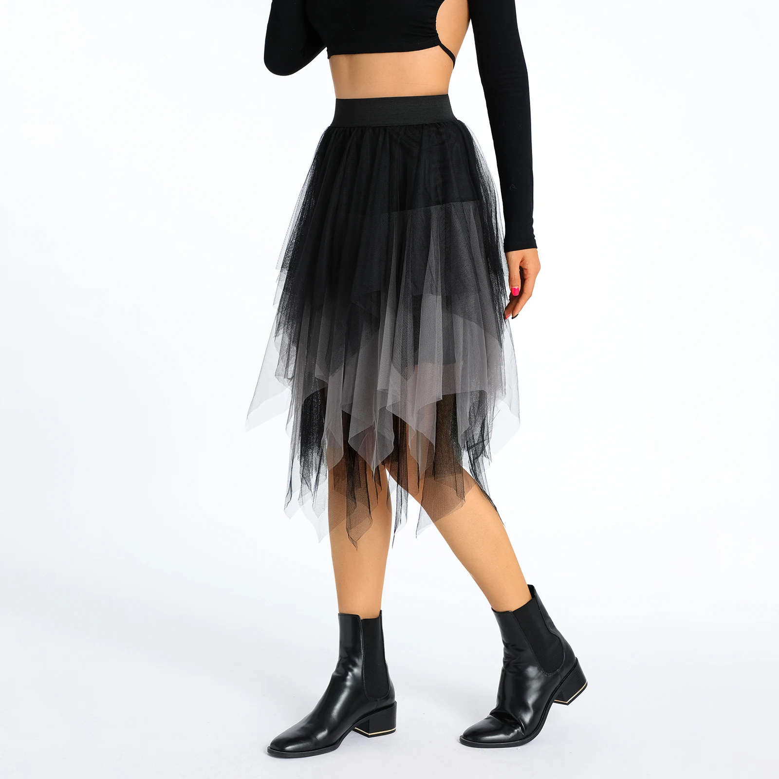 여성용 메쉬 쉬어 얇은 명주 그물 스커트, 페어리코어 대비 색상, 탄성 하이 웨이스트, 불규칙한 밑단, 레이어드 플리츠 투투 스커트, Y2k