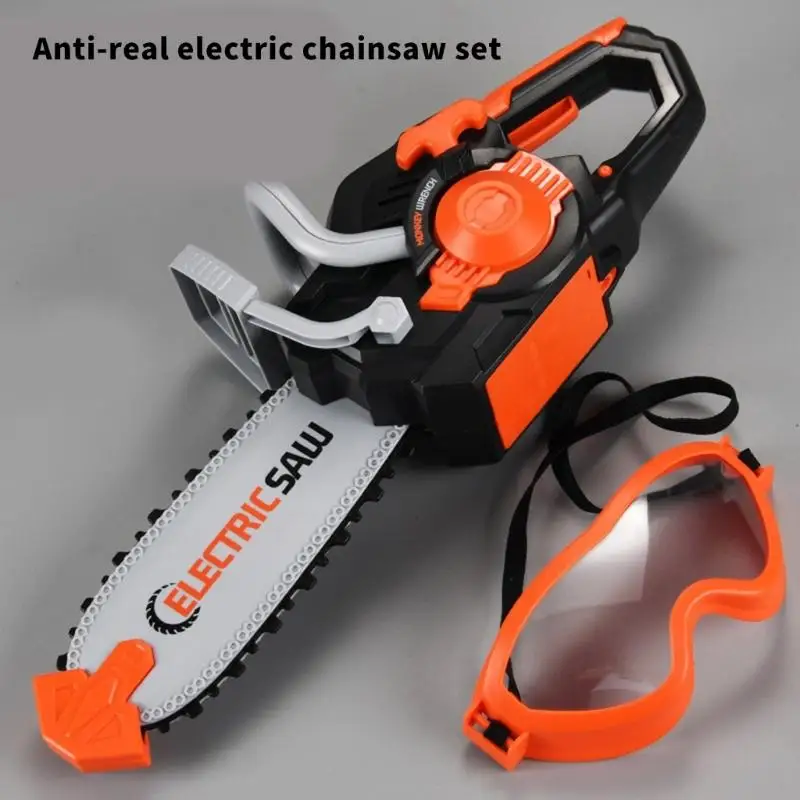 Symulacja piły łańcuchowej dla chłopców Narzędzie do zabawy w udawanie, w tym okulary ochronne do kreatywnego odgrywania ról i w