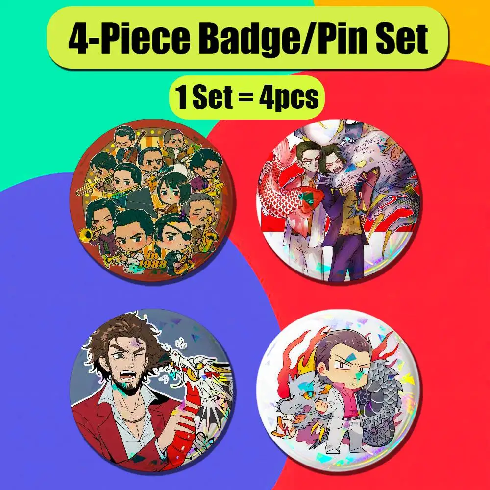 For Yakuza 0 Enamel Pin Badge Set 4PCS Round Metal Button Brooch Gift Custom Hat Ita Bag Pins