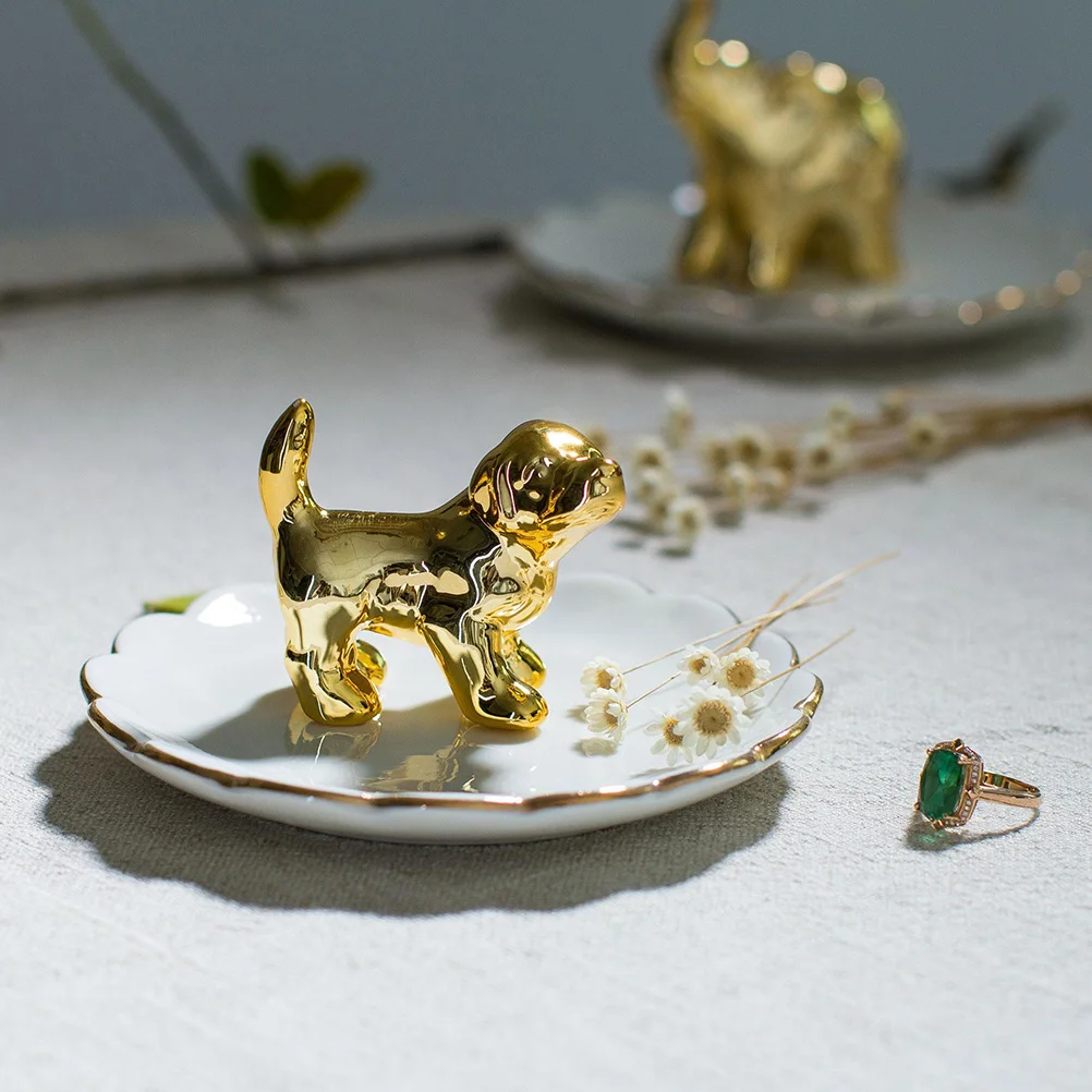 

2 Pcs Dog Ring Holder Bracelet Plate Ceramic Jewelry Tray Earring Storage Container