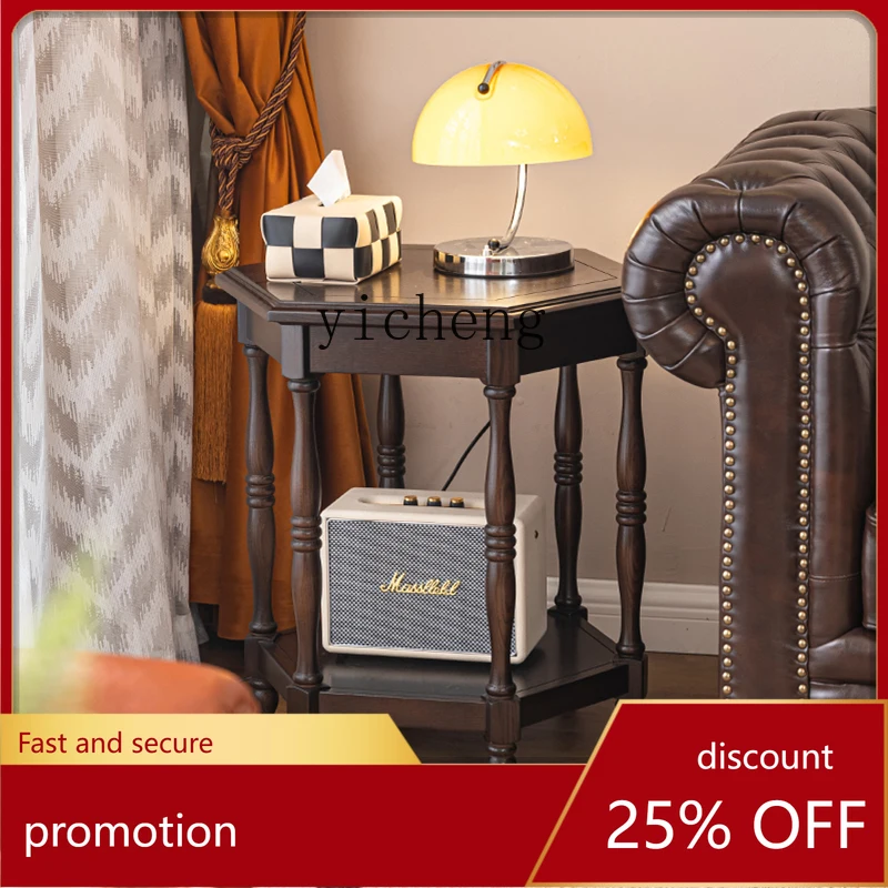 

CZ Solid Wood Side Table Living Room Sofa Side Corner Table Black Walnut Color