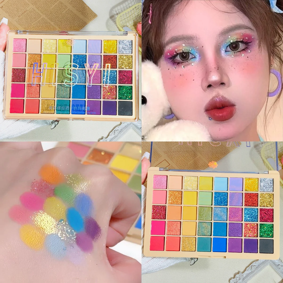 Colored eyeshadow set, 40 colors, music festival performance stage, matte and pearlescent, green, blue, pink, Mother's Day gift