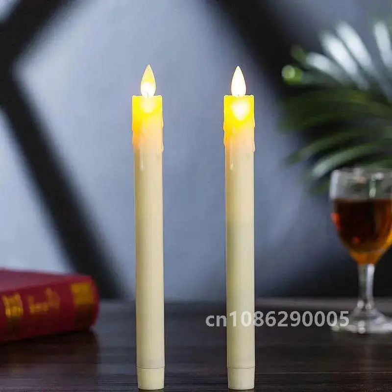 10pcs Swinging Dipped Wax Moving Wick Dancing Flame Led Taper stick candle lamp Home Wedding Xmas Bar party Church Decor 25CM(H)