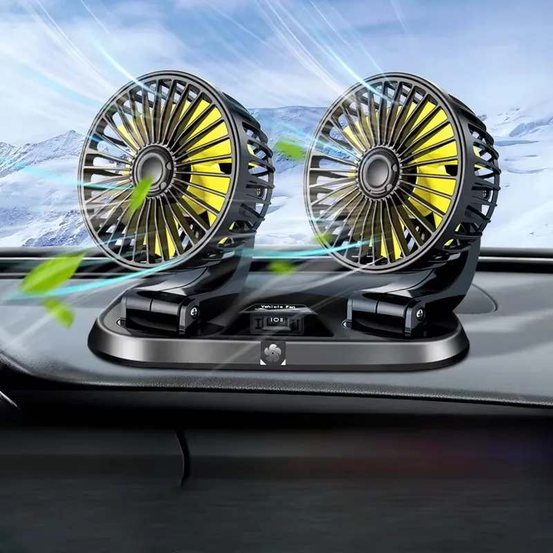

Car USB Fan Dual Head Cooling Air Fan Independent Switch 3-Speed 360 Degree Adjustable Auto Headrest Fan for Rear Seat