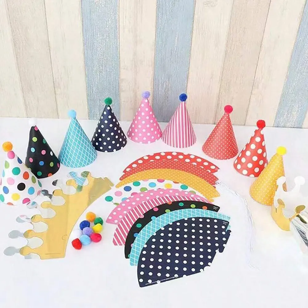 11Pcs Birthday Party Hat Cute Color Wool Ball Birthday Hats, Stylish Crown Protagonist Triangle Hat, For Party, Gifts, Holiday