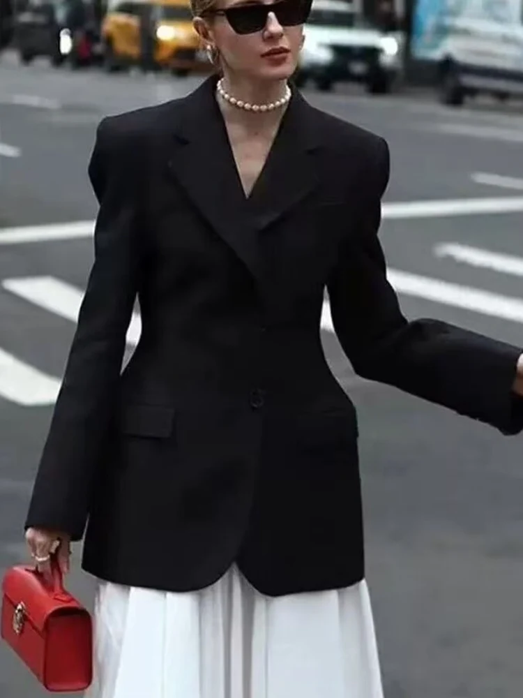 

Spring 2026 Women's Slim Fit Suit Jaet Bla Waist-Cinching Commute Faion Ele Sle Ladies' Premium Quali Coat