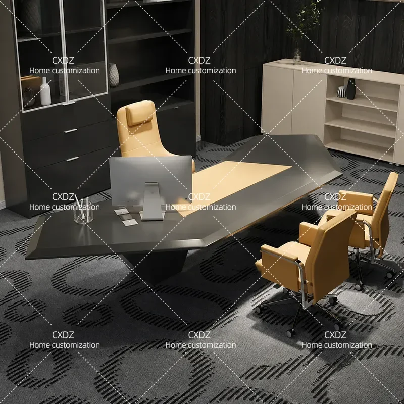 Luxury Black Creative Special Shaped Desk Modern Fashion Office Table for Boss Executive Workstation Home Decoration