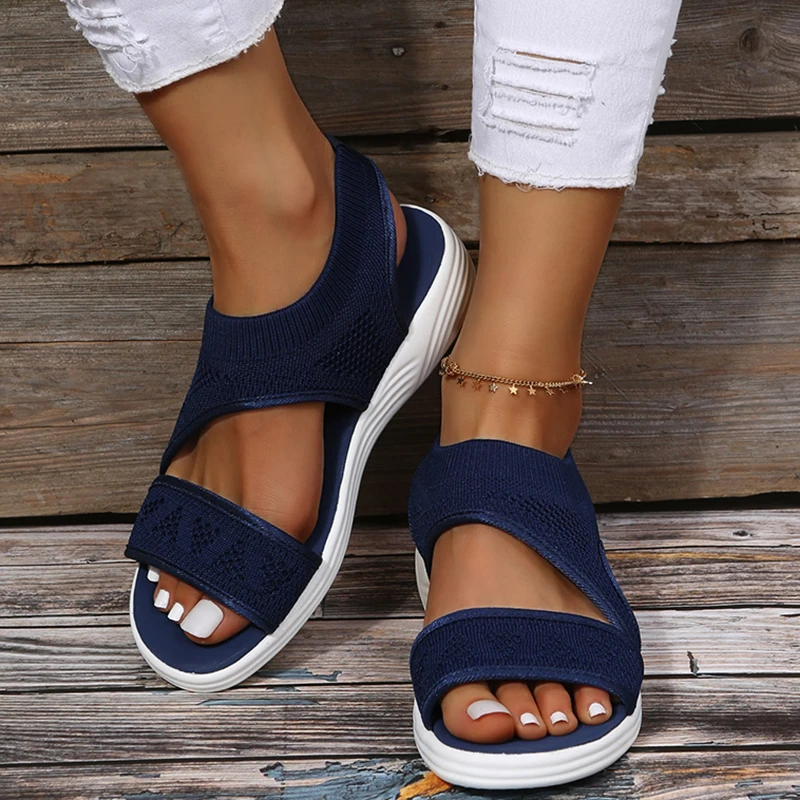 Rimocy Elastic Knitting Casual Sandals Shoes Woman Summer 2022 Plus Size 43 Wedges Platform Sandals Beach Sports Sandalias Mujer