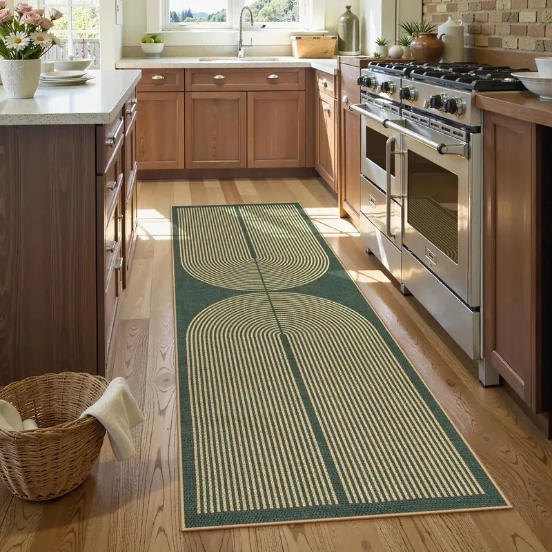 VIKAMA Retro Line Runner, Simple Non-Slip Washable Long Rug for Kitchen, Corridor & Laundry Room, Durable Home Decor