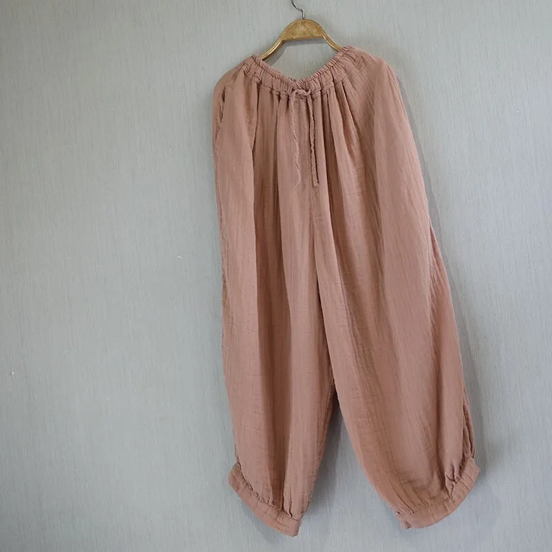 Spodnie UMI MAO Wiosna Jesień Nowe Miękkie Wygodne Luźny Krój Artystyczne Proste Czesana Bawełna Tekstura Szerokie Nogawki Damskie