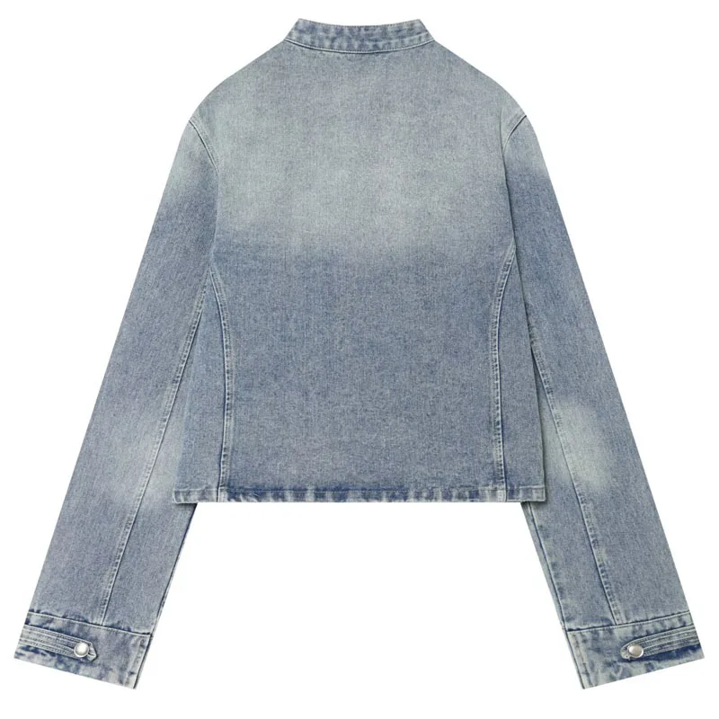 HXAO Women's Denim Jacket Coat Jeans Jacket Cropped White Blue Jean Jacket Woman Button Long Sleeve Casual Streetwear Outwear