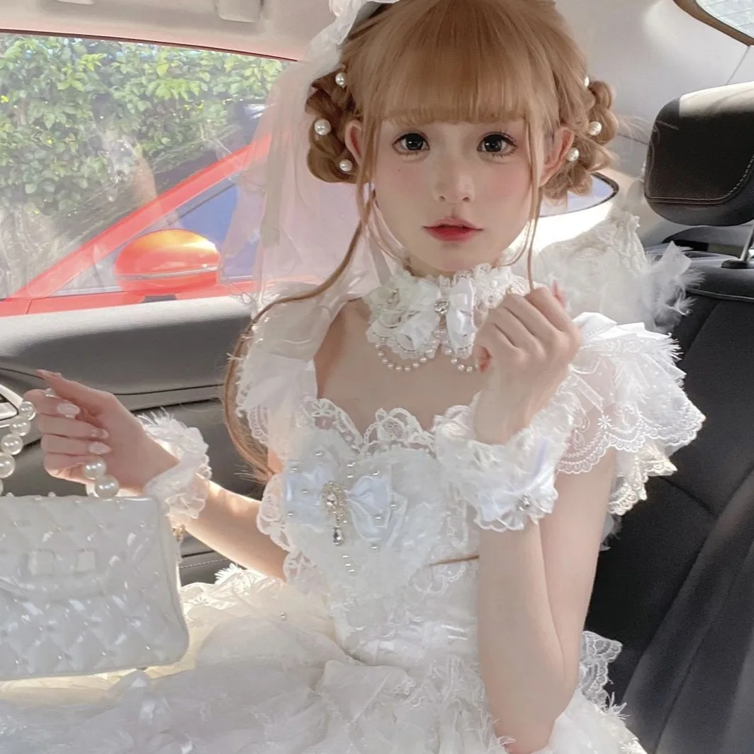 Luxurious Lolita Wedding JSK Dress Elegant Cute Bow Suspender Dress Lace Ruffle… - Image 6