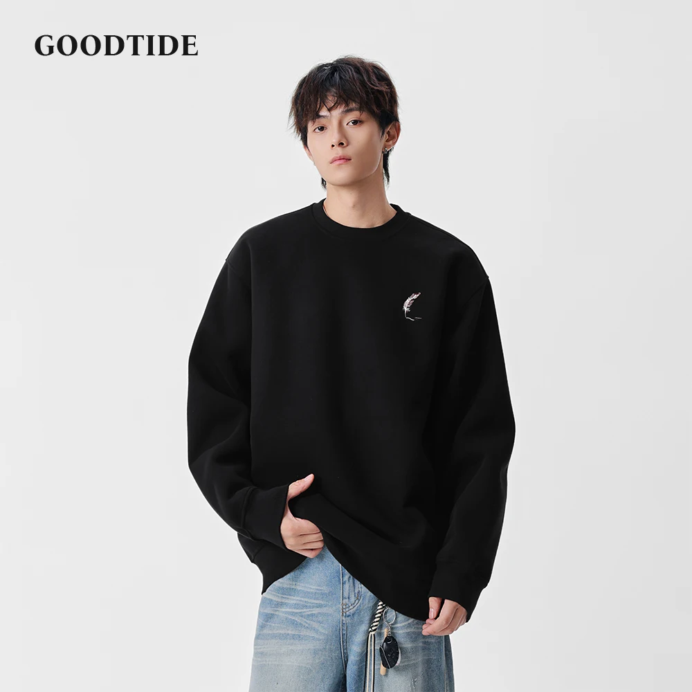 

Fashion Men's Casual Crew Neck Sweatshirt 2025 Winter New Embroidered Pattern Comfortable Soft Long Sleeve Pullover Top
