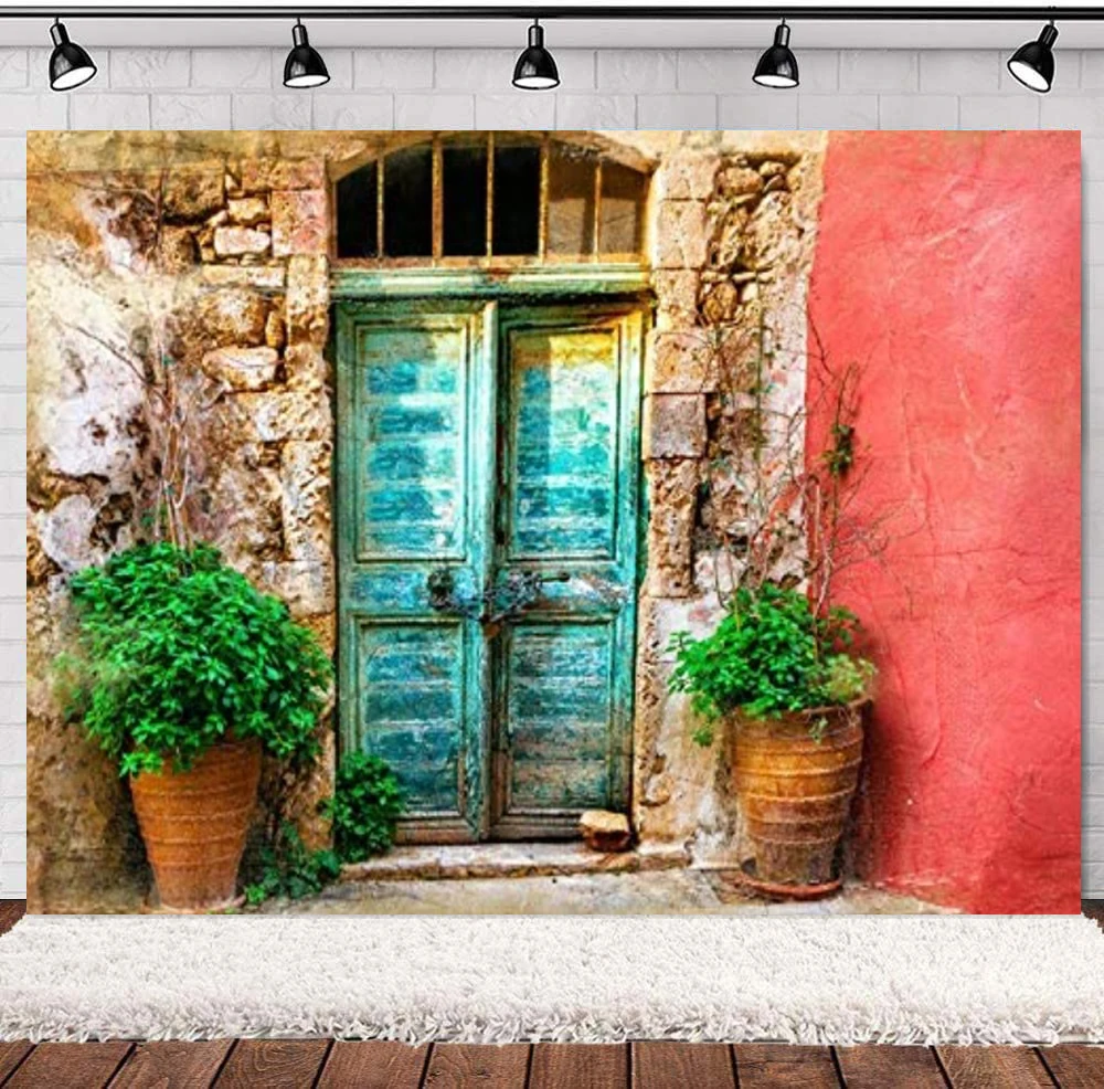 Photography Backdrop Greece Architecture Italian City Street Rural Building Oilpaiting Door Mediterranean Style Background