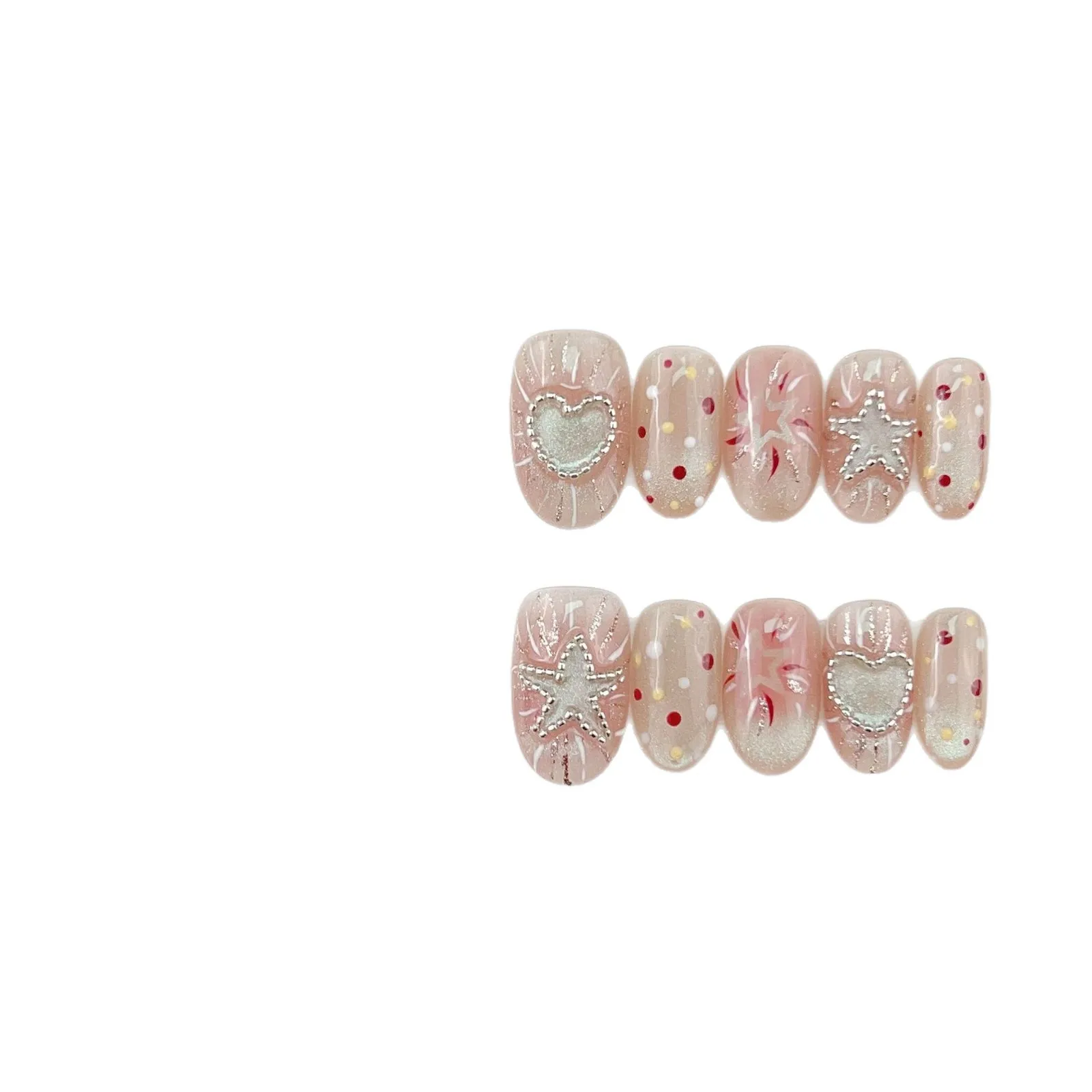 10 stuks schattige ster handgemaakte pers op nagels hart cat-eye nep nagel korte ladder nagelkunst voor dames en meisjes afneembare draagbare nagel