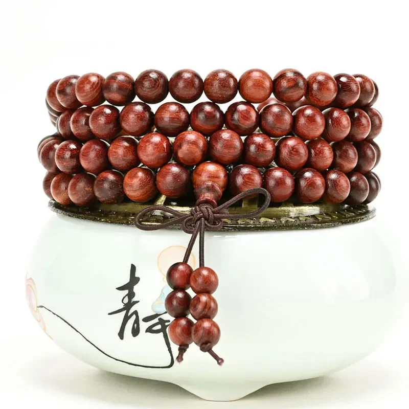 

108 Natural Xiaoye Red Sandalwood Beads Bracelet for Couples Buddhist Prayer Beads Jewelry made of Rosewood & Purple Sandalwood