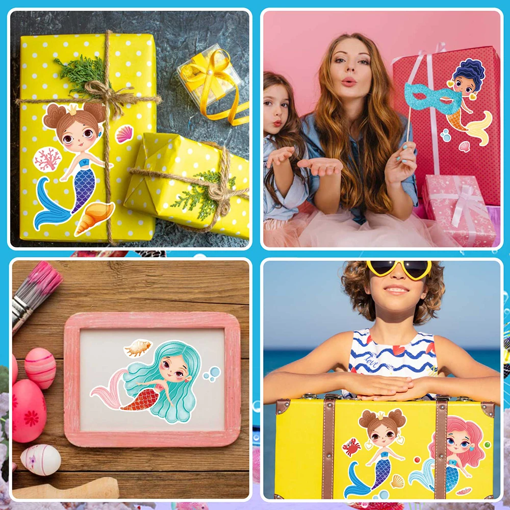 8/16Sheets Make Your Own Mermaid Puzzle Stickers For Kids Make a Face DIY Assemble Jigsaw Funny Children Game Party Favor Gifts