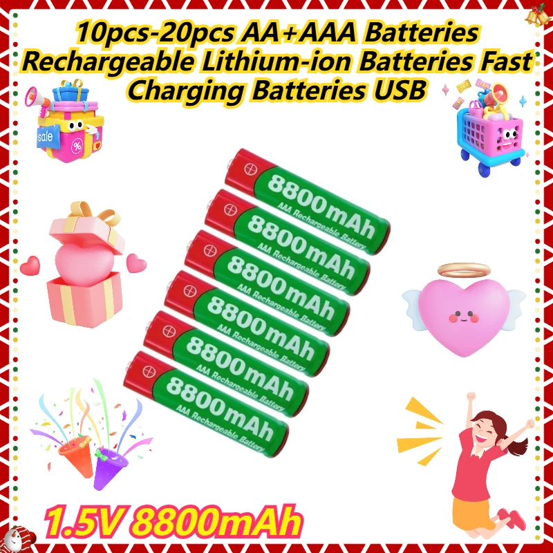 

10pcs-20pcs 1.5V 8800mAh AA+AAA Batteries Rechargeable Lithium-ion Batteries Fast Charging Batteries USB