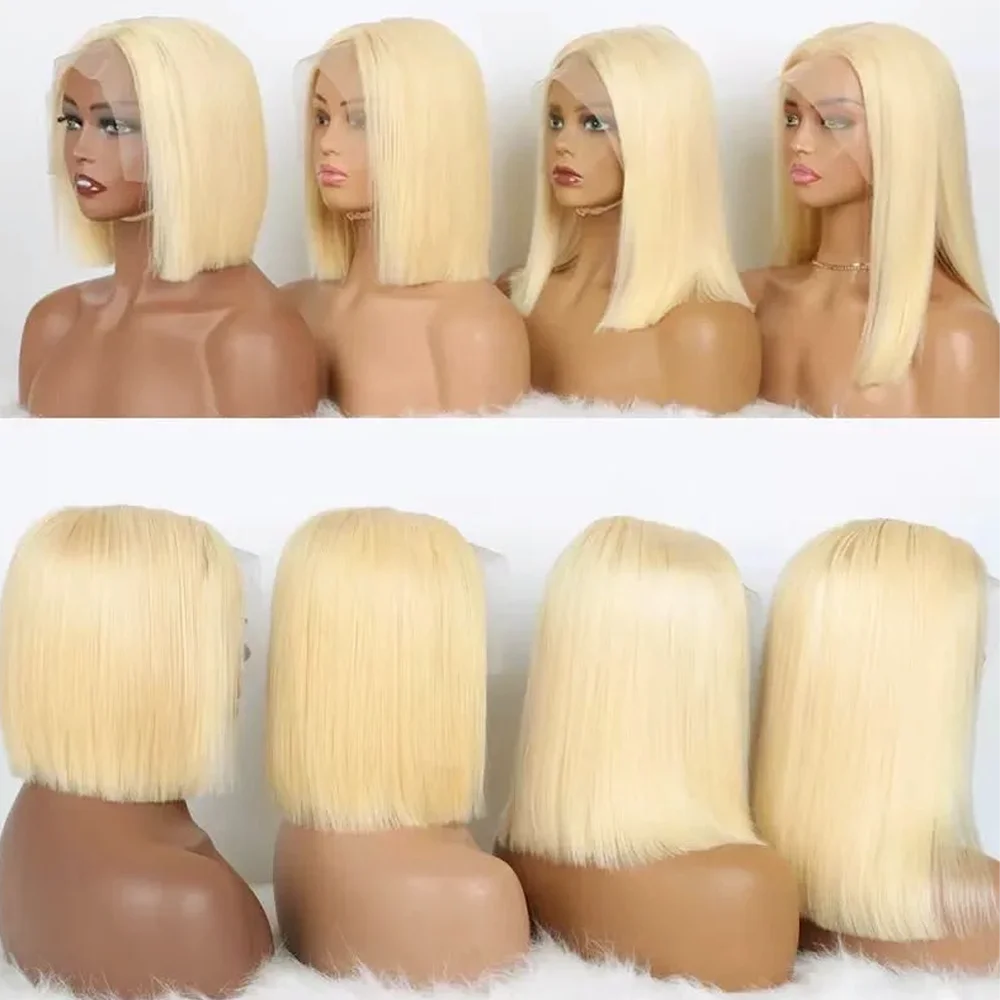 باروكات بوب أشقر 100% شعر بشري 13X6 باروكة بوب أمامية من الدانتيل تم قطعه مسبقًا مع شعر أطفال 200% كثافة 613 باروكة أمامية من الدانتيل شعر بشري