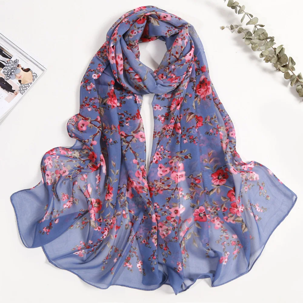 Plum Bossom Summer Chiffon Scarf Women Foulard Shawl Bandana Elegant Beach Sun Protection High Quality