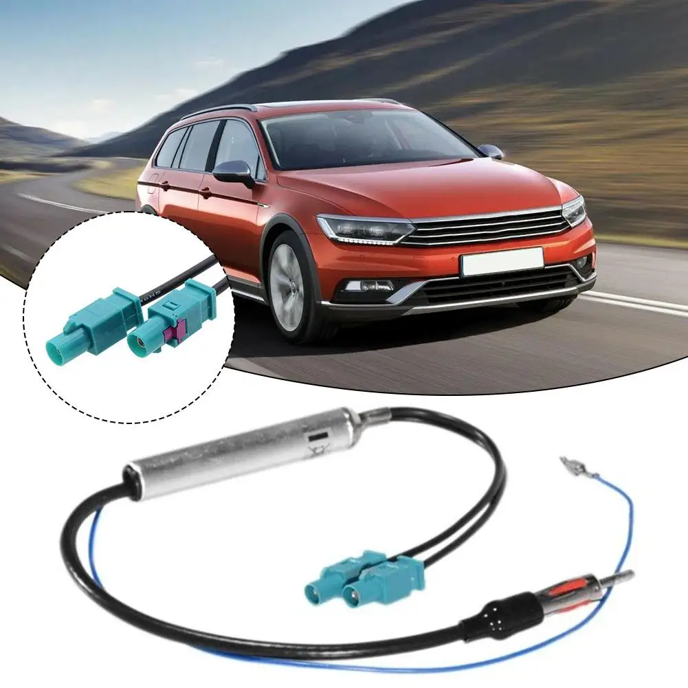Antena de rádio do carro am/fm amplificador de sinal de rádio de áudio duplo fakra para din rf antena de rádio cabo adaptador aéreo para vw audi skoda
