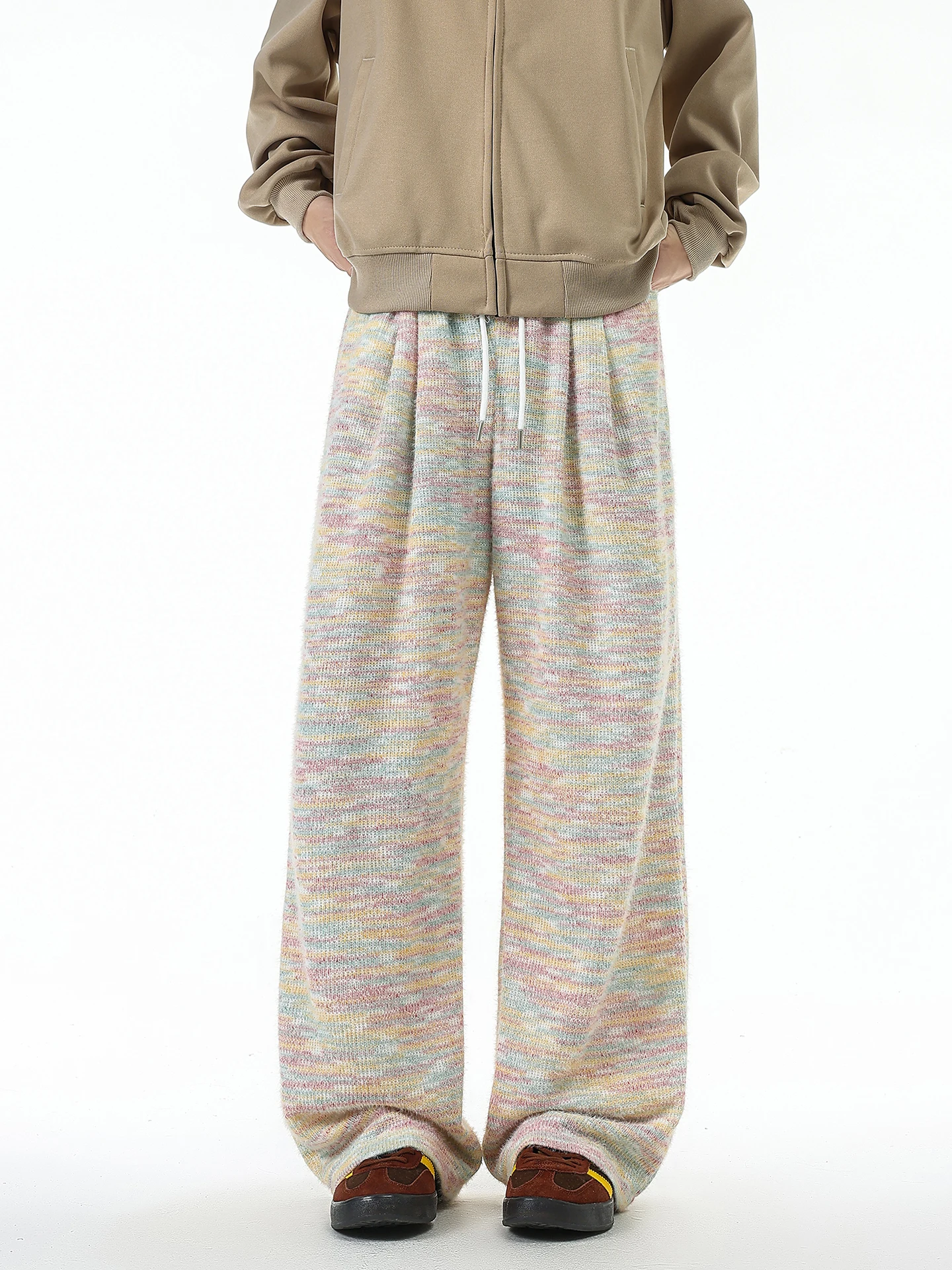 

Boyue Soft Rainbow Glutinous Rice Knot Dyeing Casual Pants Men Women Comfortable Drapey Knitted Straight Leg Pants Casual Sle