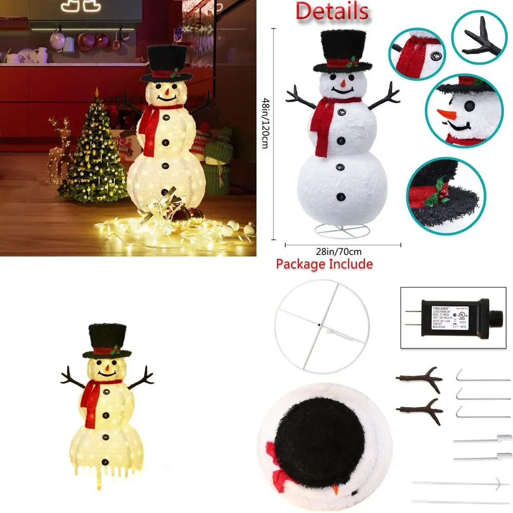 

Plush Snowman Christmas Decoration, 4FT Tall, Pre-Lit with 160 LED Lights, Collapsible for Indoor or Outdoor Use
