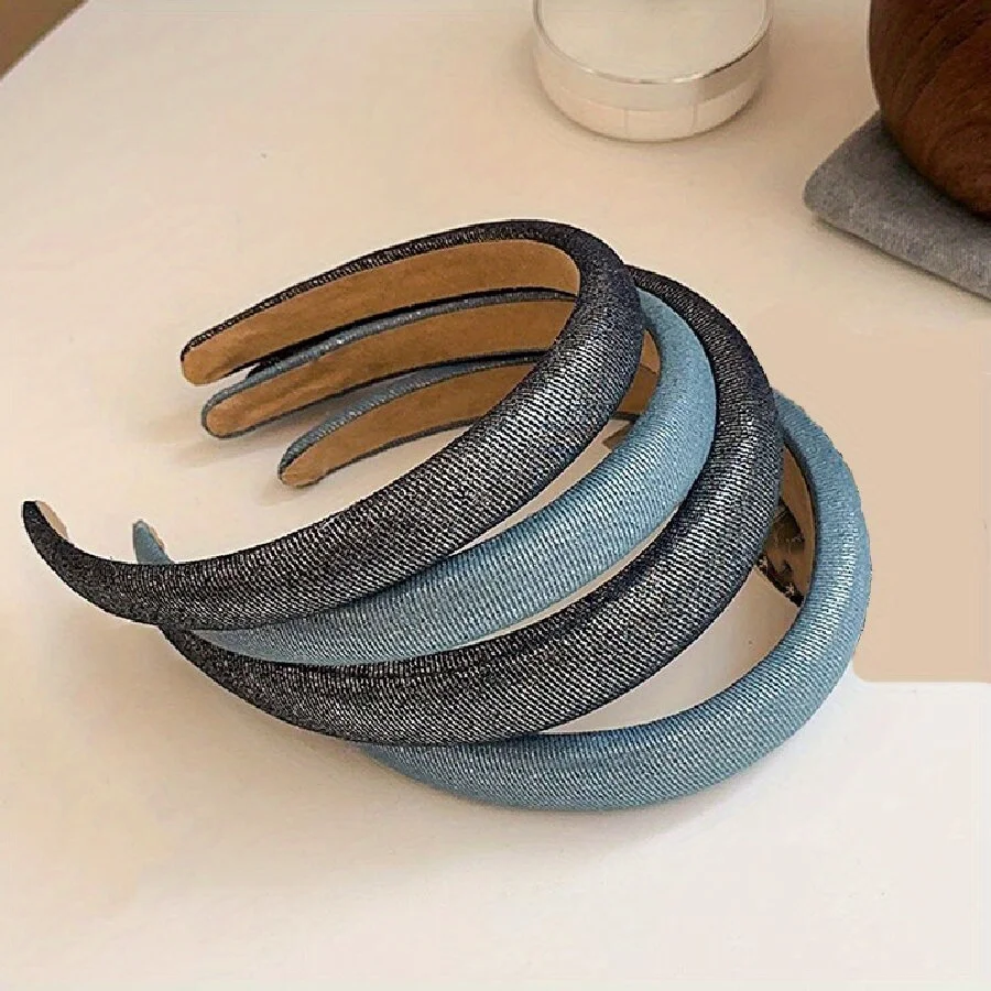 New Denim Solid Color Hairband Fabric Wide Turban Fashion Narrow Side Headband for Women Girls Casual Hair Hoop Hair Accessories