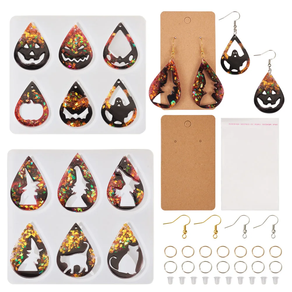 

1 Bag Teardrop Silicone Molds Assorted Shape Resin Mould with Display Card Halloween Party DIY Earring Pendant Jewelry Making