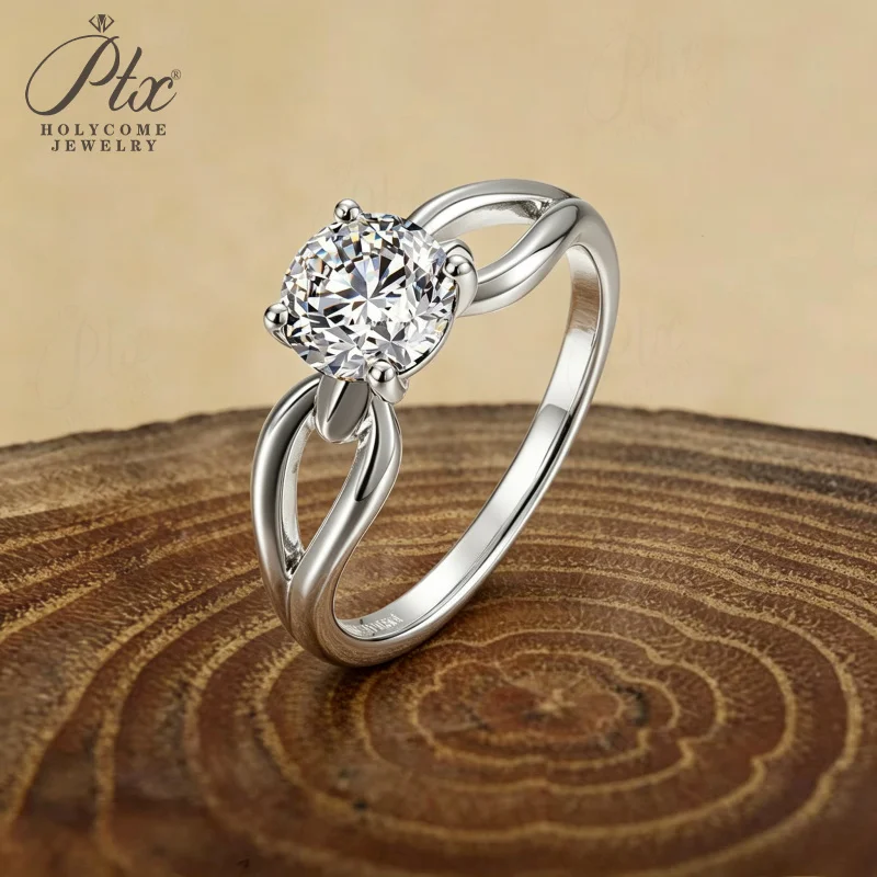 925 Sterling Silber Ring Moissanit Rundschliff D-Farbe für Damen Hochzeit Verlobung Ehering Charms Holycome Schmuck – Detail 5