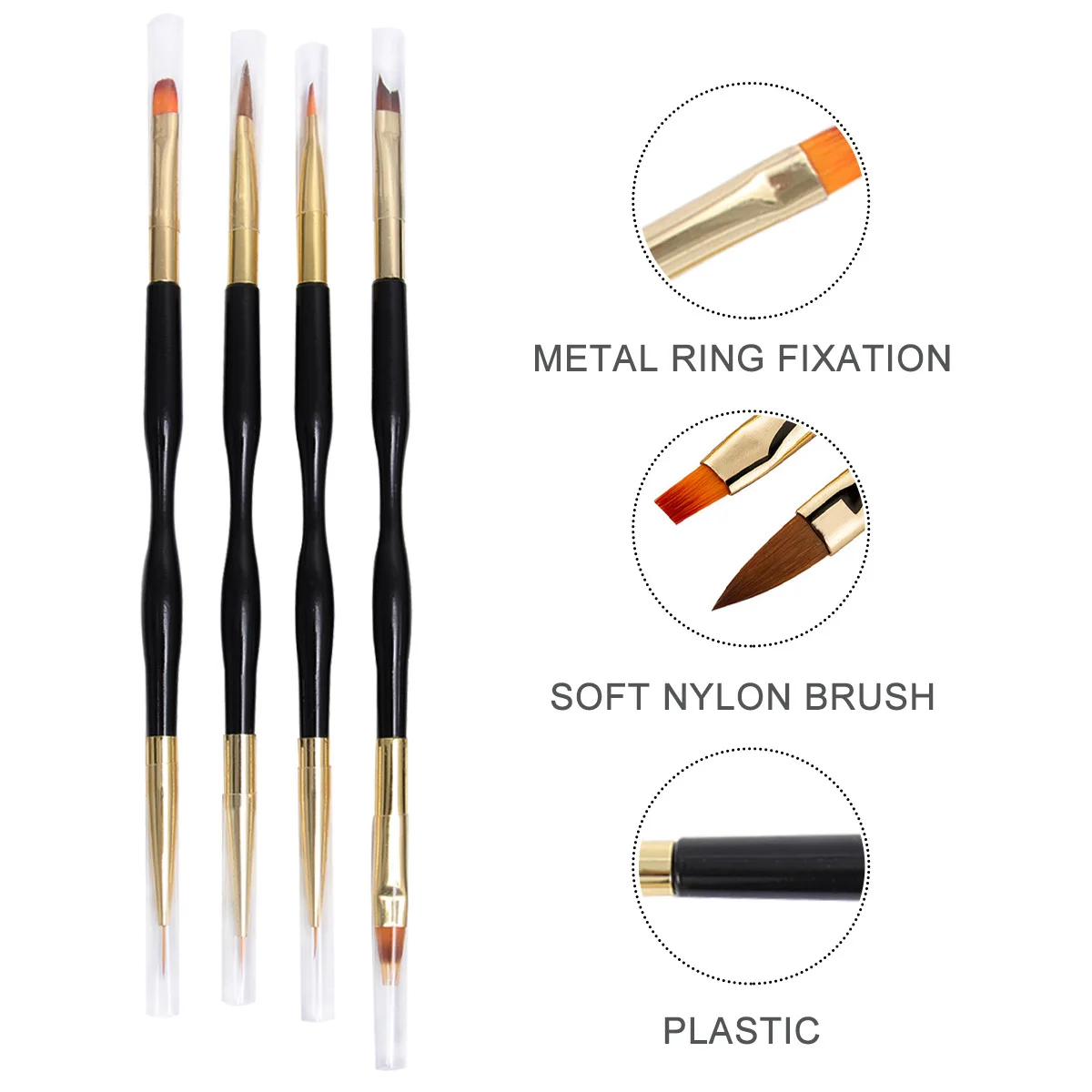 4-delige Nail Art Pen Brush Set met nylon borstelharen voor acrylnagels, tekenen, stippen, manicuregereedschap, creatieve ontwerpset
