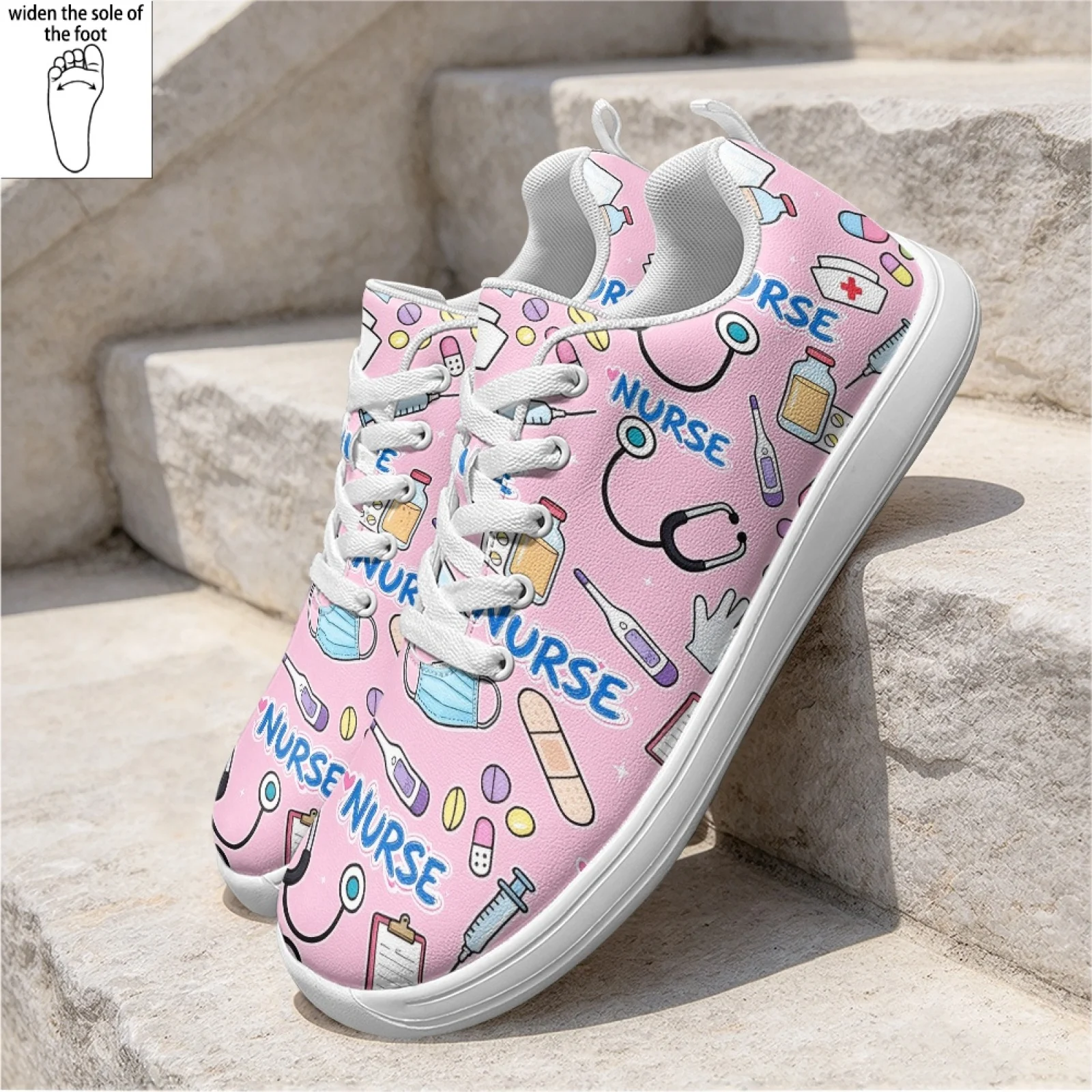PENSTROLL Medical Nurse Pattern Wide Width Lightweight Clinic Shoes Nurse Shoes for Women Everyday Wear Hospital