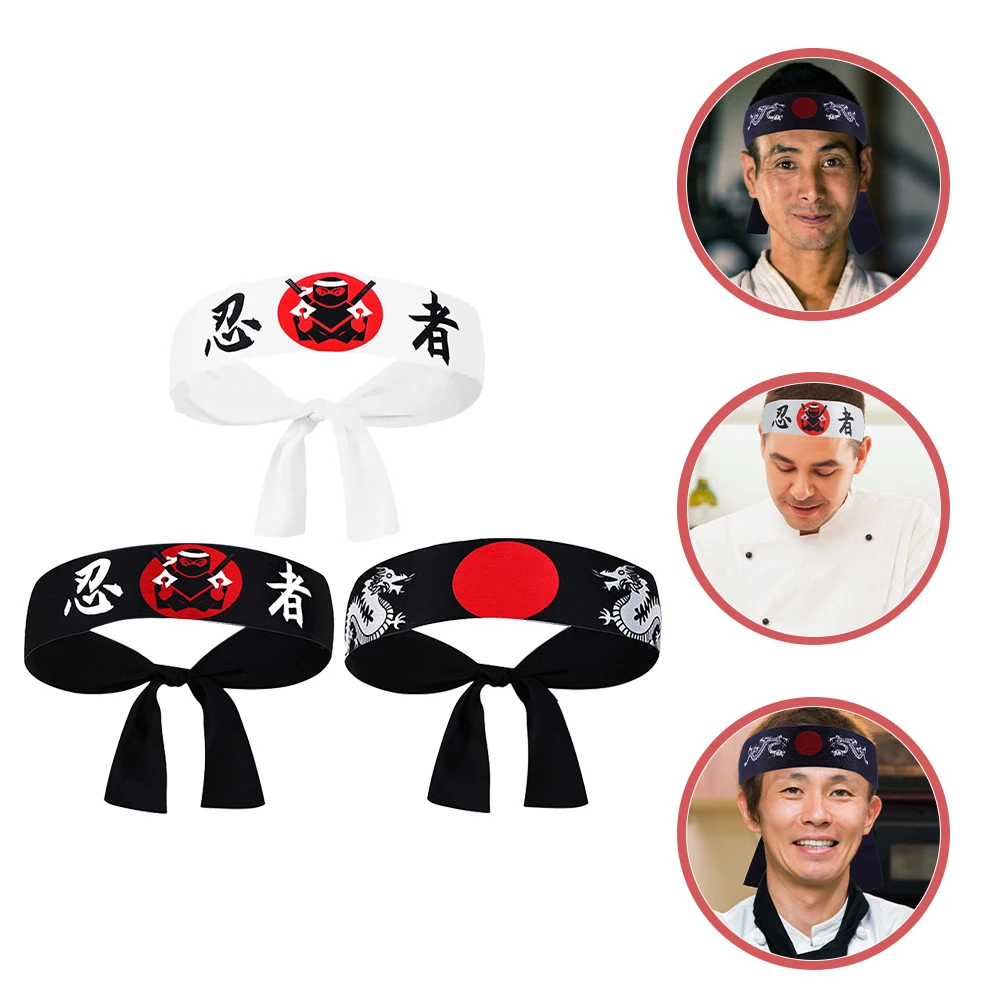 

3pcs Ninja Headbands Japanese Design Hachimaki For Men Women Durable Comfortable Party Cosplay Costume Sushi Party