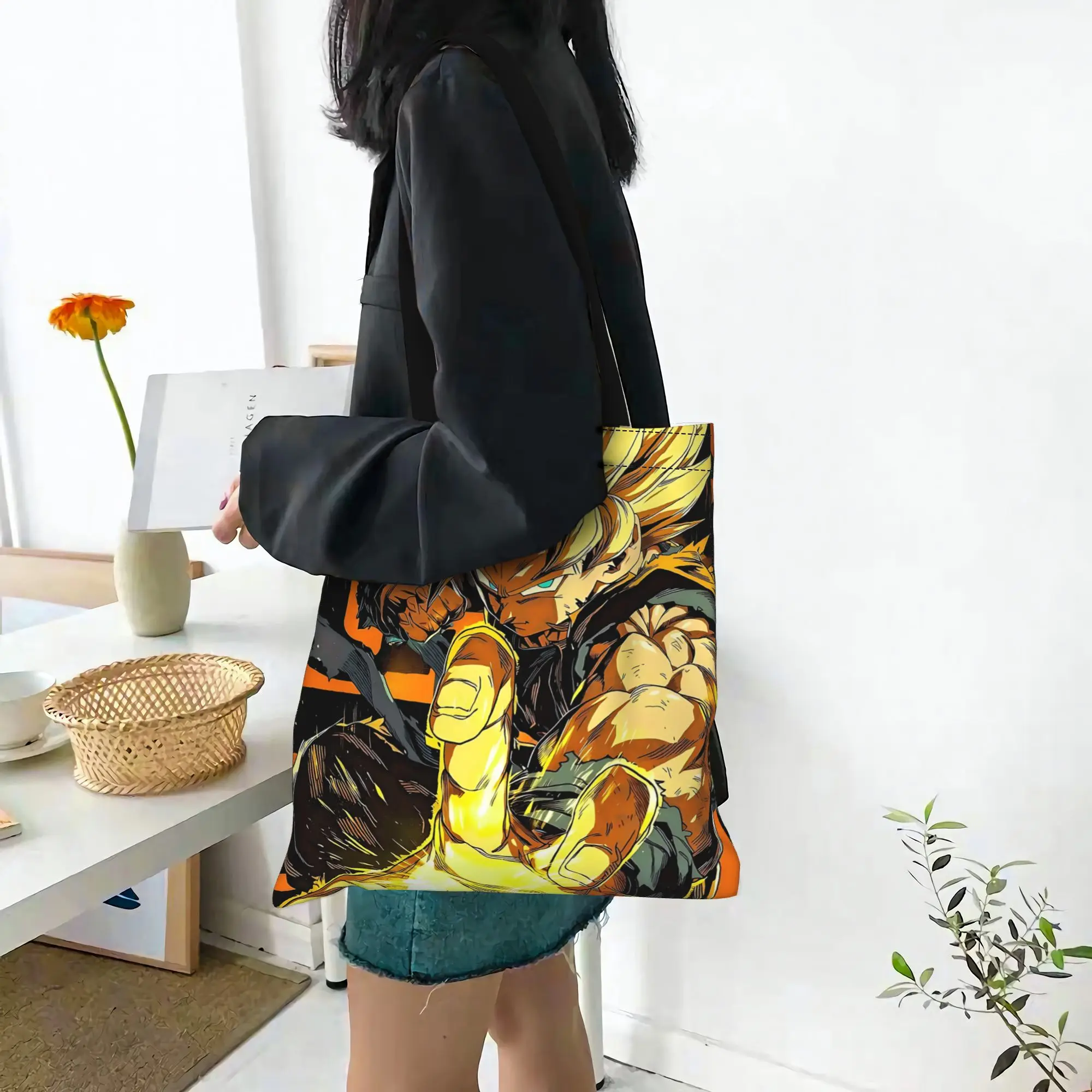 Customized Dragon Ball Super Saiyan Goku Women's Bag Campus Handbag Large Capacity  Canvas Tote Bag Foldable Chic Pattern