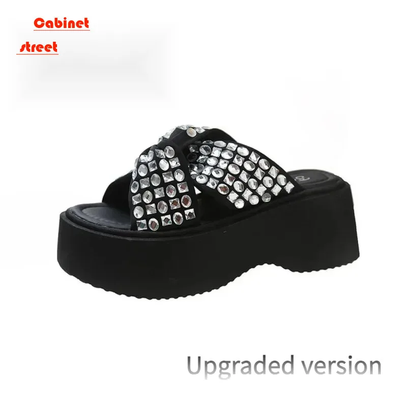 

Thick Sole for Women's Outwear Summer New Figure Silk Water Diamond Strap Open Toe Cool Slippers Women Sandals Exquisite