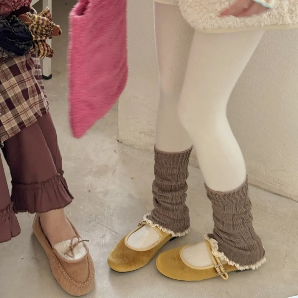 

Sweet Y2K Knitting Leg Warmers Solid Color Lace Trim Long Stockings Thickened Warm Foot Cover Autumn and Winter
