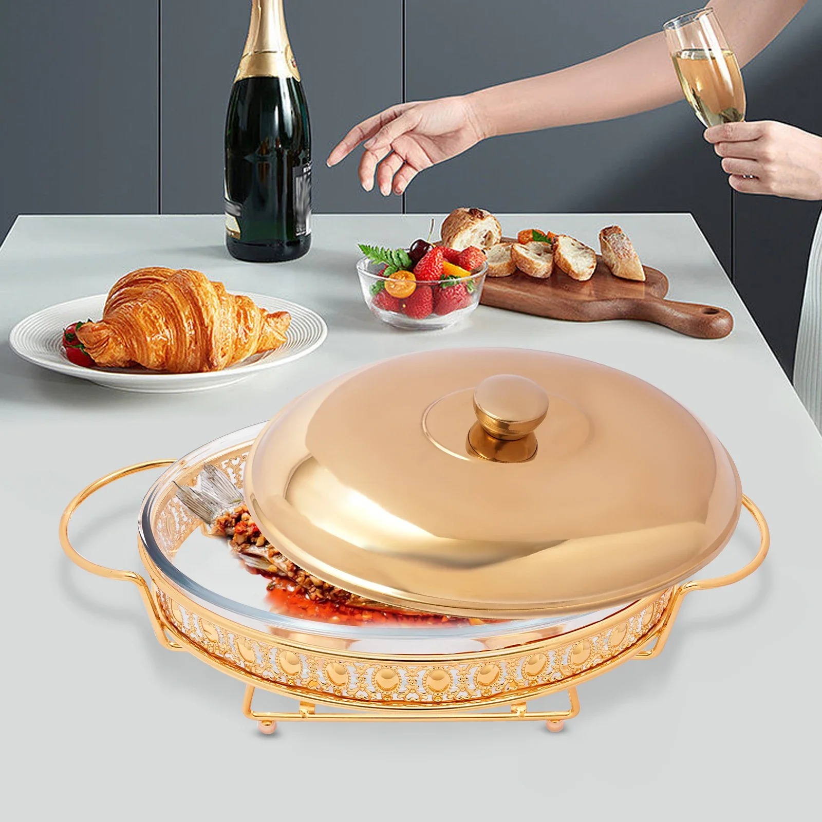 

Chafing Dish Set, Buffet Serving Chafer, Oval Food Warmer