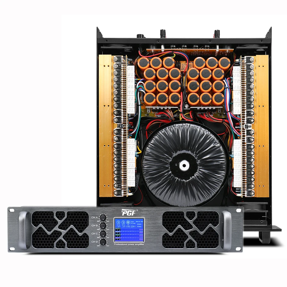 

Good Quality 2U 4*1200W Power Amplifier LCD Display High Power Class H Stereo Output 4 Channel Professional Amplifier
