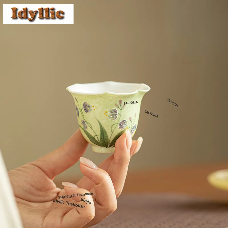 HOYIHM 70ml Pile Carve Blue Butterfly Bell Teacup Vintage Tea Bowl Cute Cup Tea-tasting Smelling Cup Jianzhan Master Cups Tea